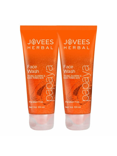 Jovees Herbal Papaya Face Wash For Glowing and Clear Skin with Papaya & Bilberry fruit Ext | Gentle Cleanser For Brightens Skin, Removes Pigmentation & Dark Spots | Suitable For All Skin Type 120ml (pack of 2)